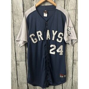 Homestead Grays Jersey Mens XLarge Gray Blue Negro Leagues Baseball # 24 Button